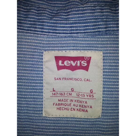 NWT Levi's Boy's Button Down Collared Shirt Blue Stripe L - Picture 7 of 10